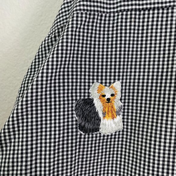 Mili Designs Womens Plus 1X Button Up Shirt Black White Dog Embroidered Gingham - Picture 12 of 15
